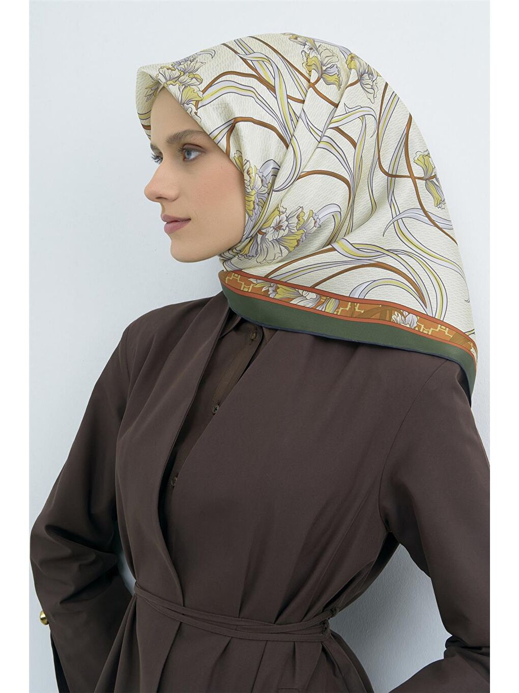 Ekru Saf İpek Twill Eşarp 9512D 88-1