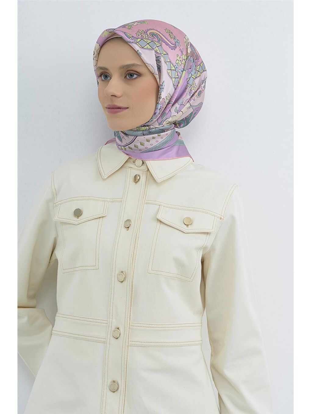 Pembe Saf İpek Twill Eşarp 9535D 87