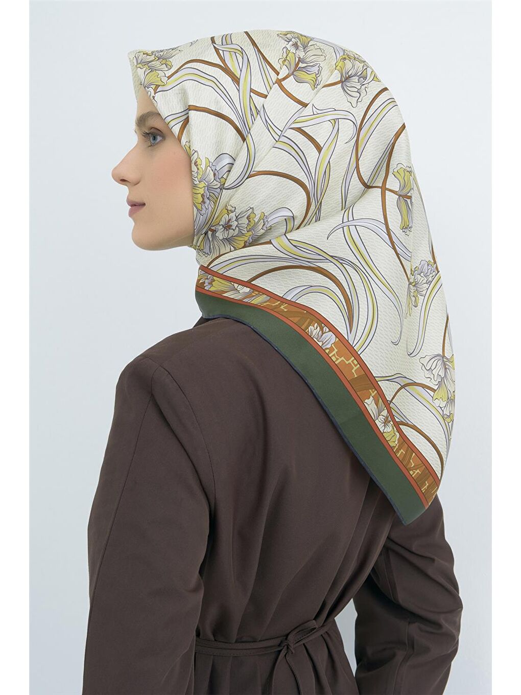 Ekru Saf İpek Twill Eşarp 9512D 88-2