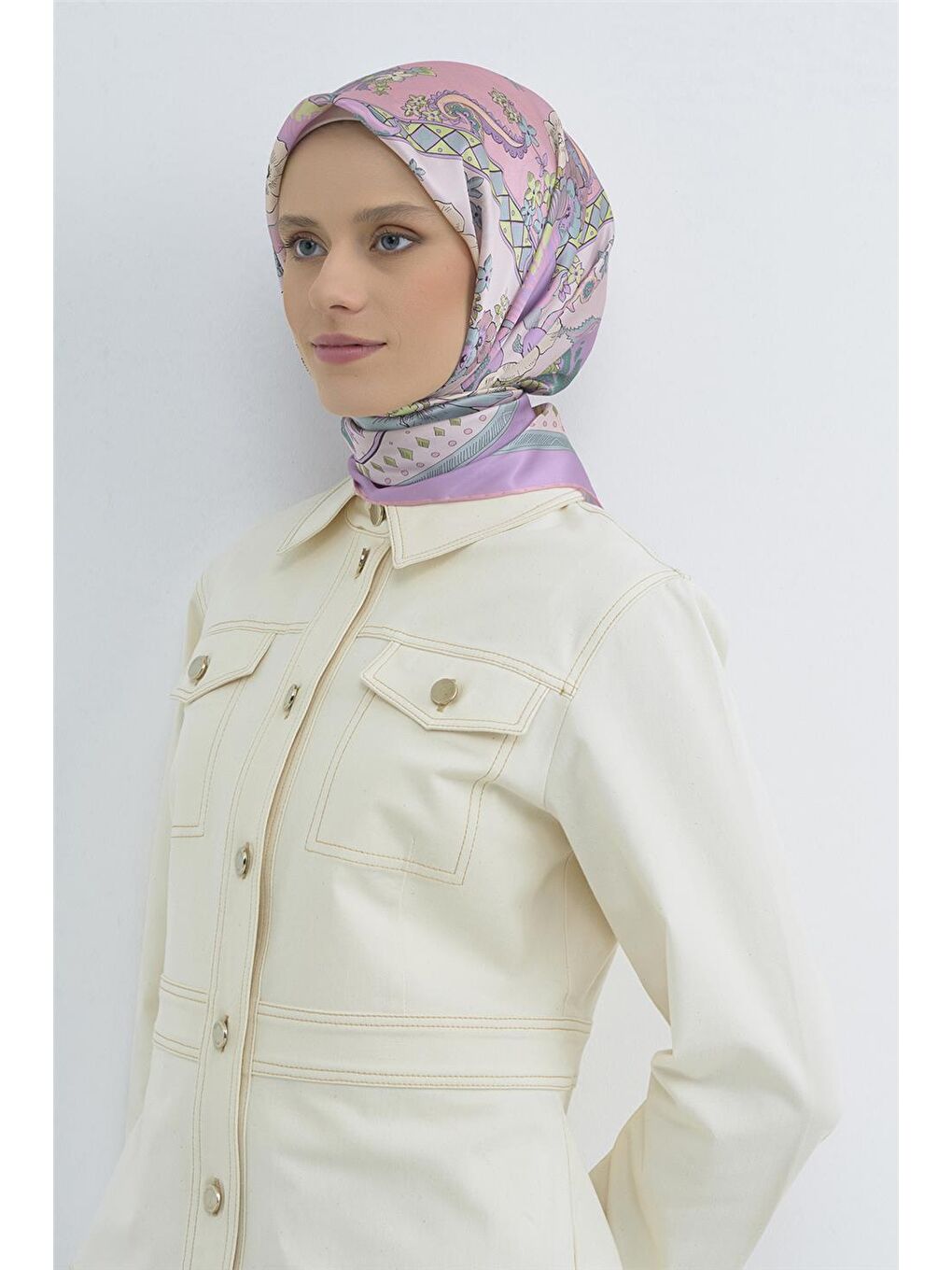 Pembe Saf İpek Twill Eşarp 9535D 87-1