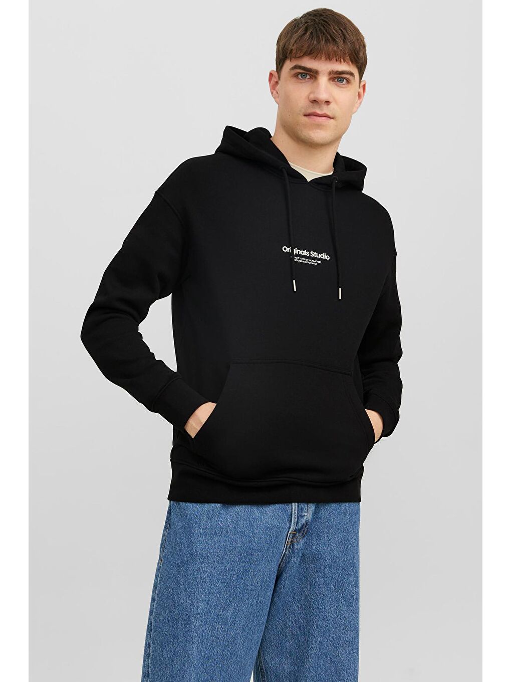 Jack & Jones Siyah Jorvesterbro Pamuklu Kapüşonlu Relaxed Fit Erkek Sweat 12241687