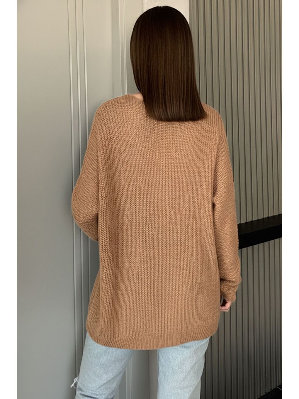 Ekru V Yaka Salaş Triko Bluz (s,m,l,xl Uyumludur)-2