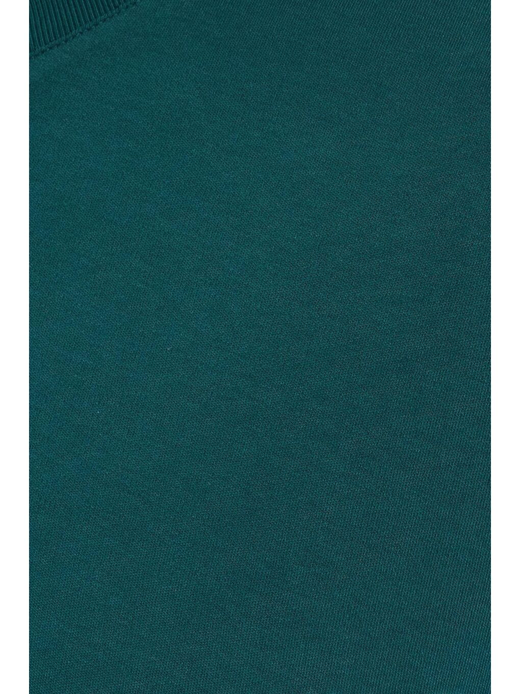 Unisex Relax Fit Rahat Kesim %100 Pamuk Yumuşak Dokulu Hafif Kalın Yeşil Bisiklet Yaka Tişört-5