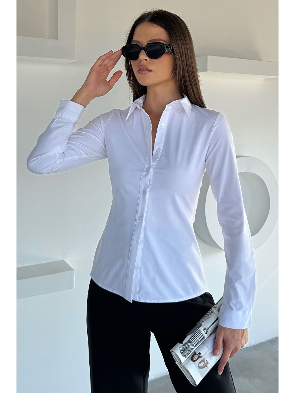 Beyaz Kadın Slim Fit Gömlek-1