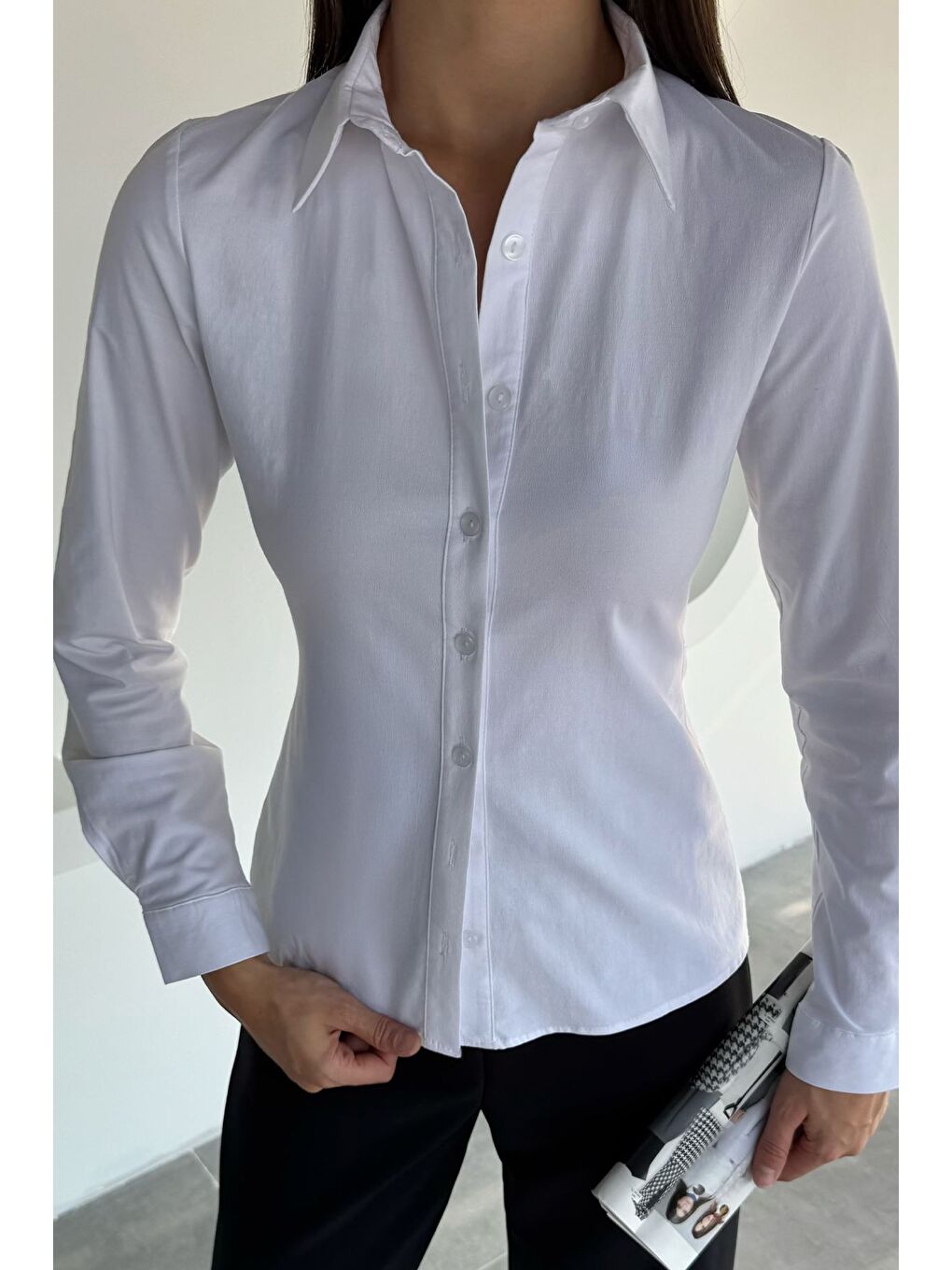 Beyaz Kadın Slim Fit Gömlek-2