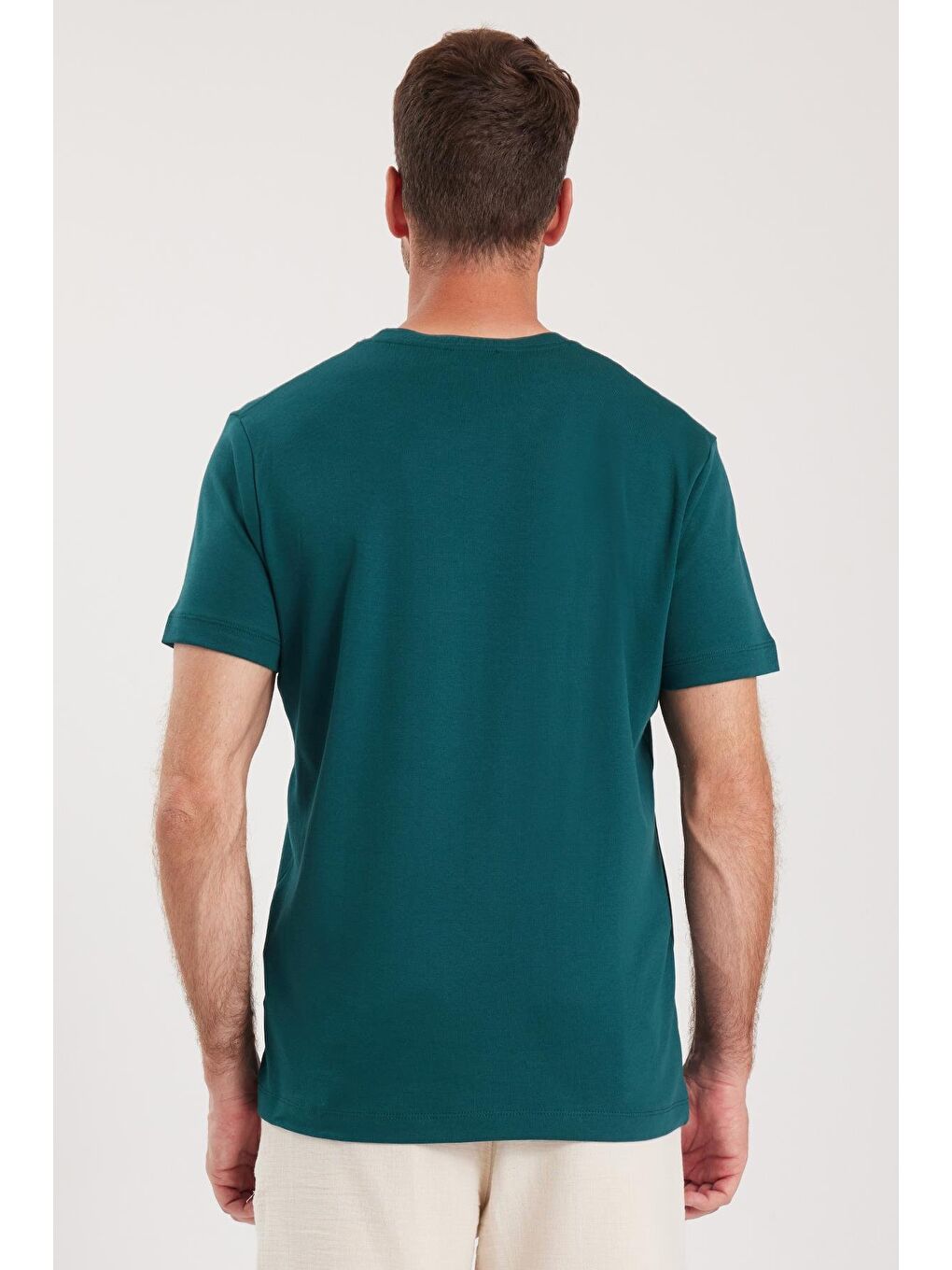 Unisex Relax Fit Rahat Kesim %100 Pamuk Yumuşak Dokulu Hafif Kalın Yeşil Bisiklet Yaka Tişört-6