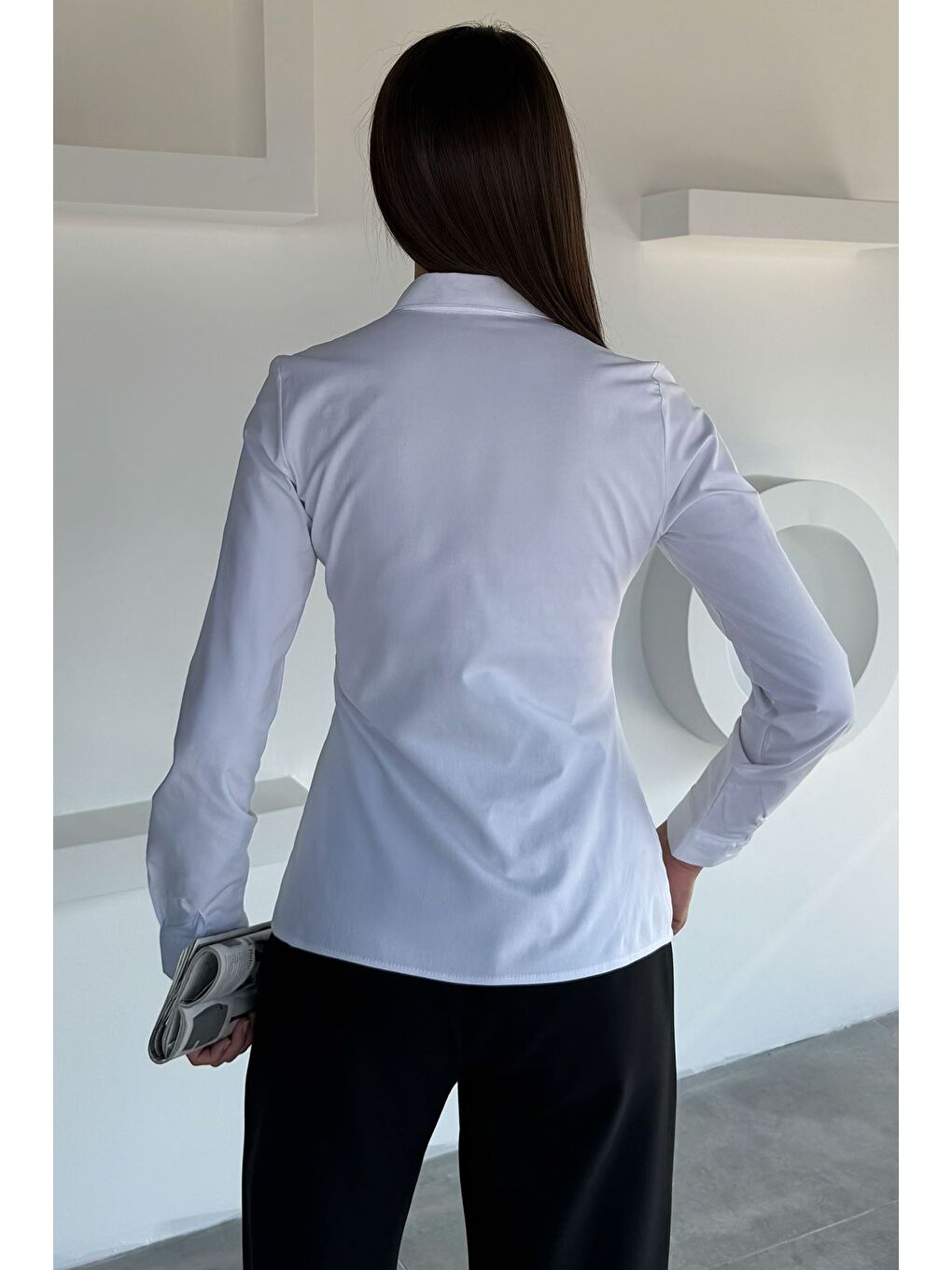 Beyaz Kadın Slim Fit Gömlek-3