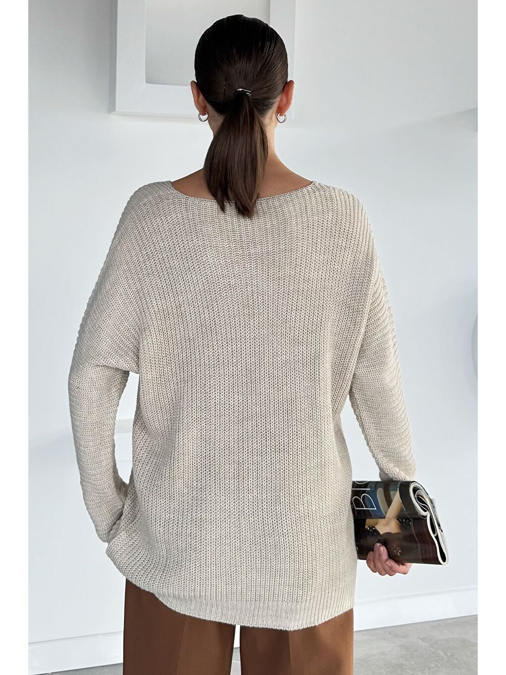 Bej V Yaka Salaş Triko Bluz (s,m,l,xl Uyumludur)-3