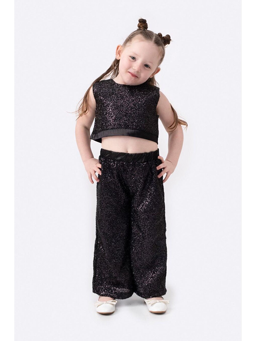 Siyah Pul Payetli Kız Çocuk Alt-Üst Takım