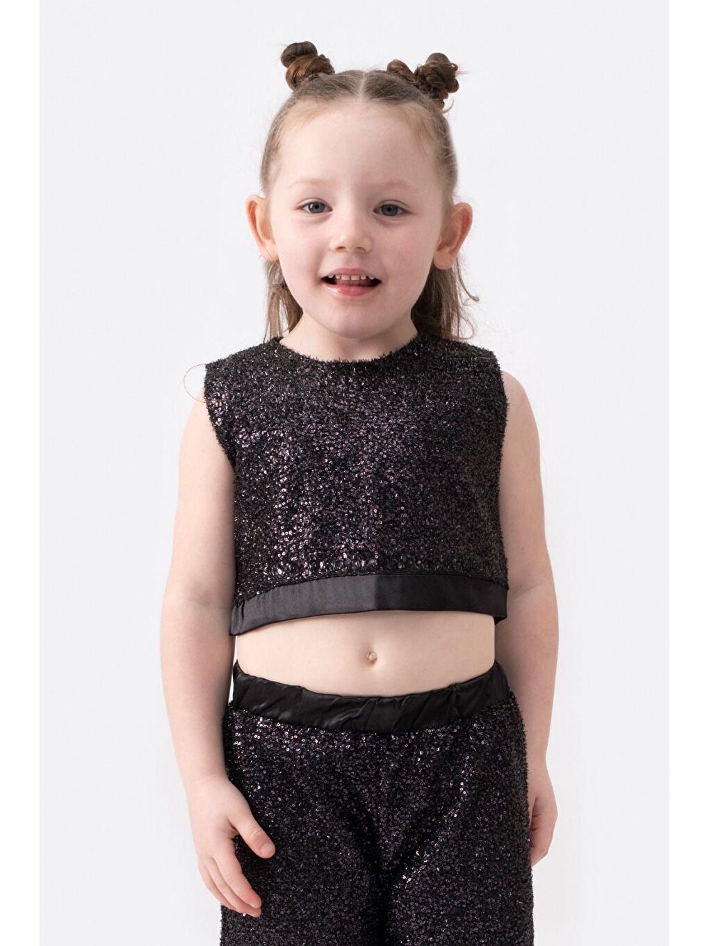 Siyah Pul Payetli Kız Çocuk Alt-Üst Takım-2