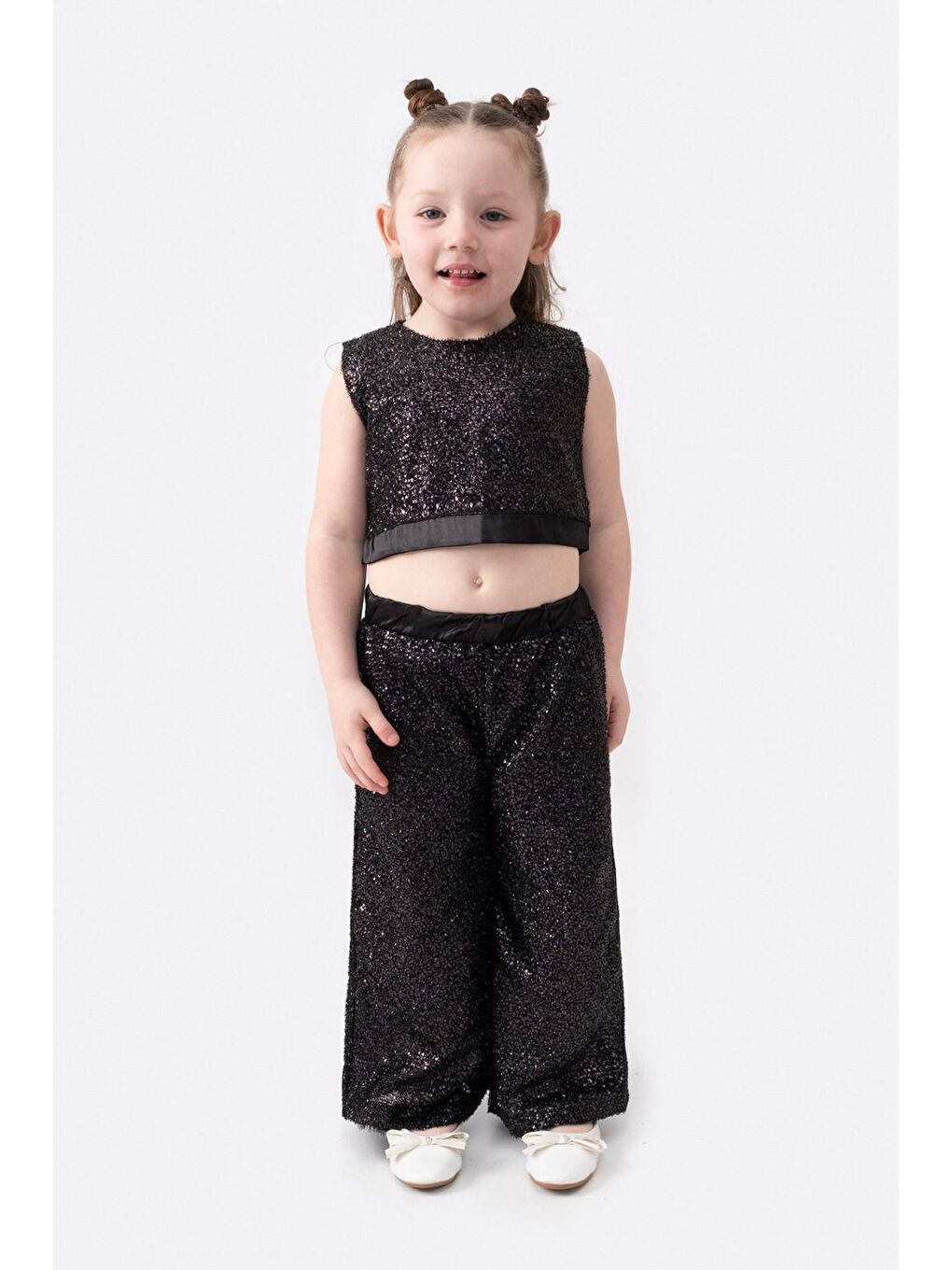 Siyah Pul Payetli Kız Çocuk Alt-Üst Takım-3
