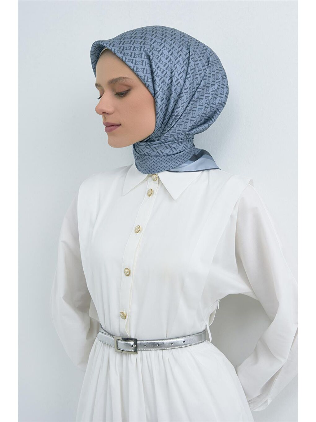 Mavi Saf İpek Twill Eşarp 9502D 02