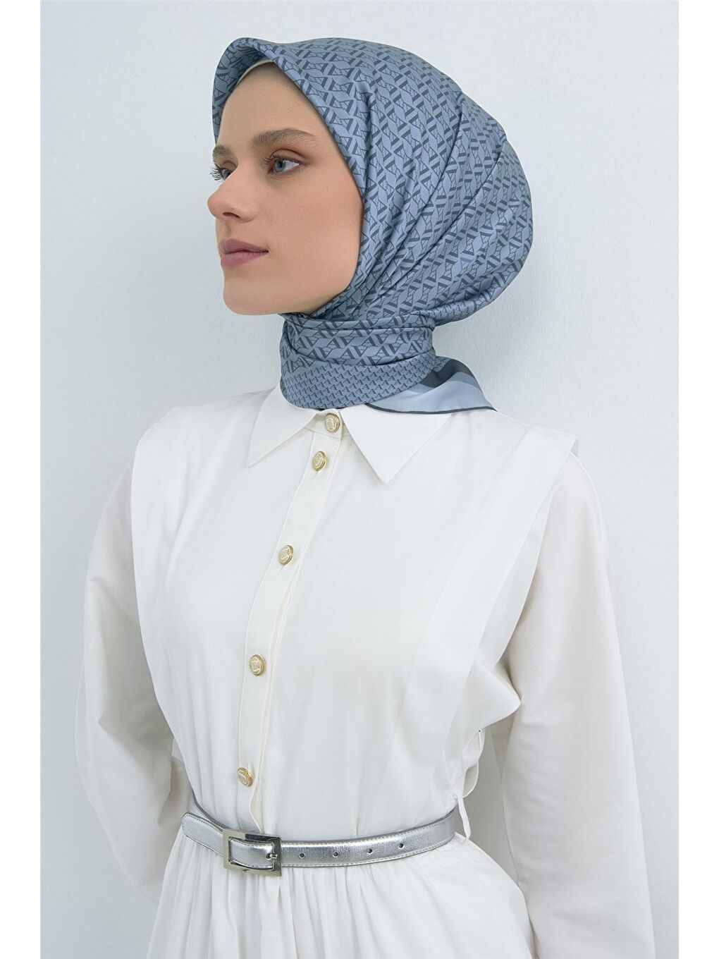 Mavi Saf İpek Twill Eşarp 9502D 02-1