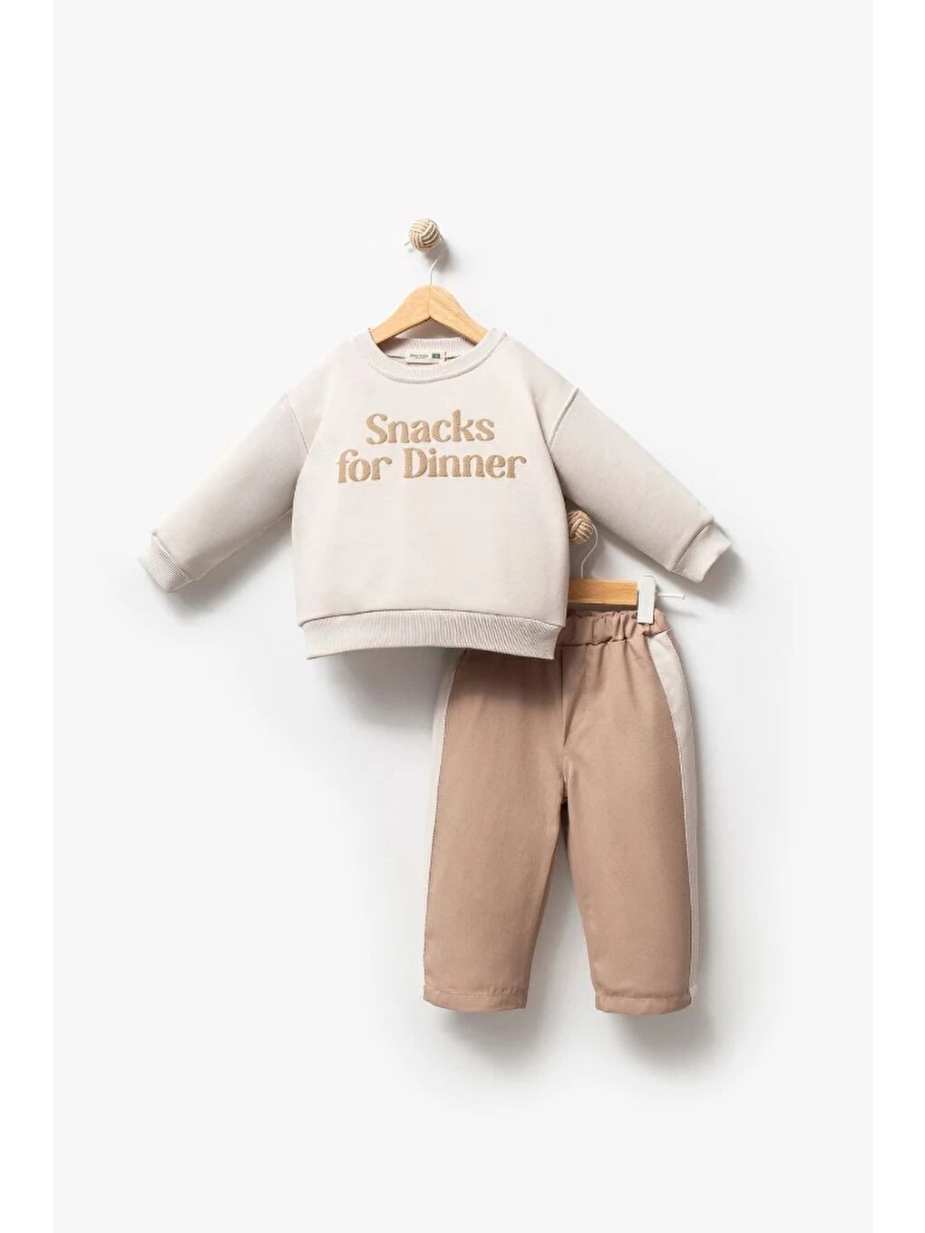 Bej Sweatshirt ve Pantolon İkili Çocuk Kombini 9078-2