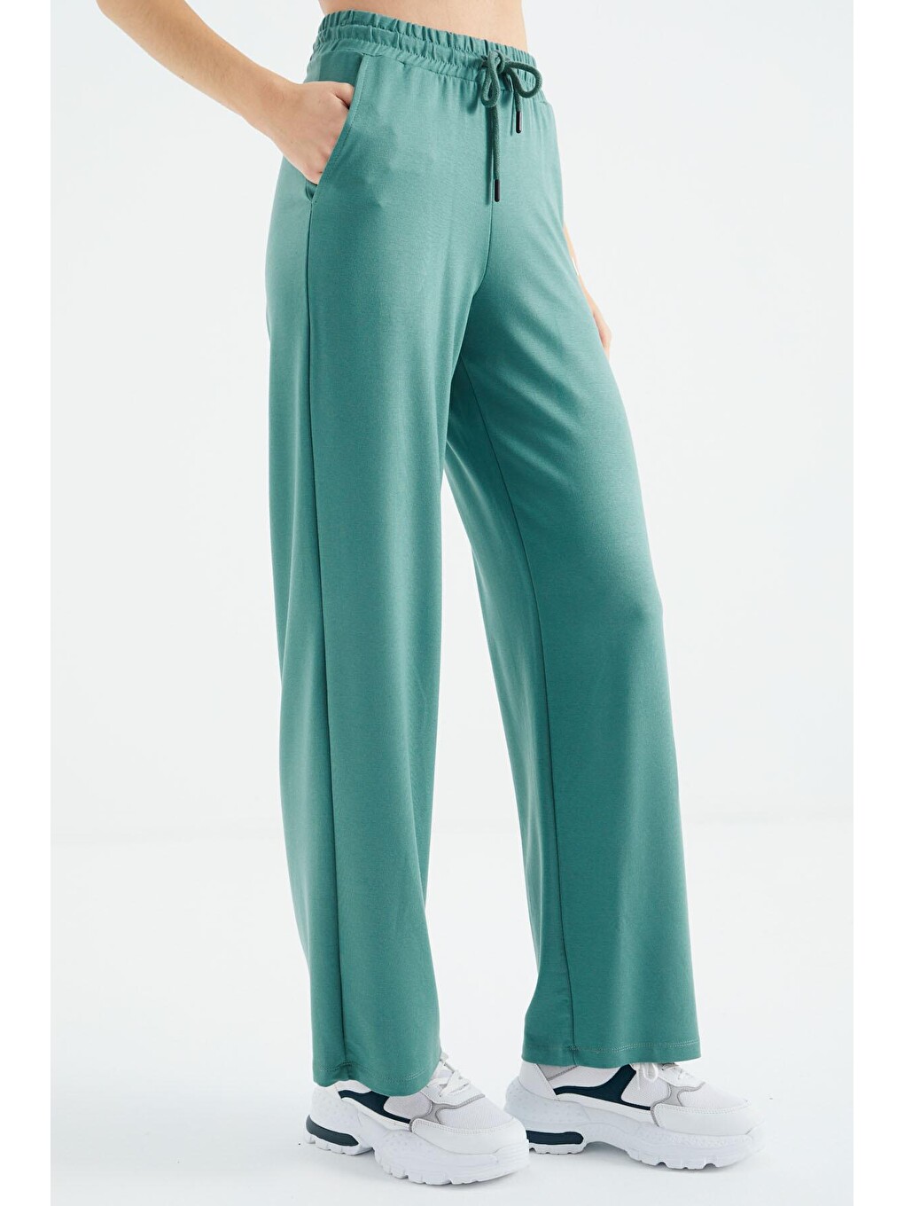 Yeşil Çağla Kapüşonlu Cep Detaylı Geniş Paça Oversize Eşofman Takım - 02372-4