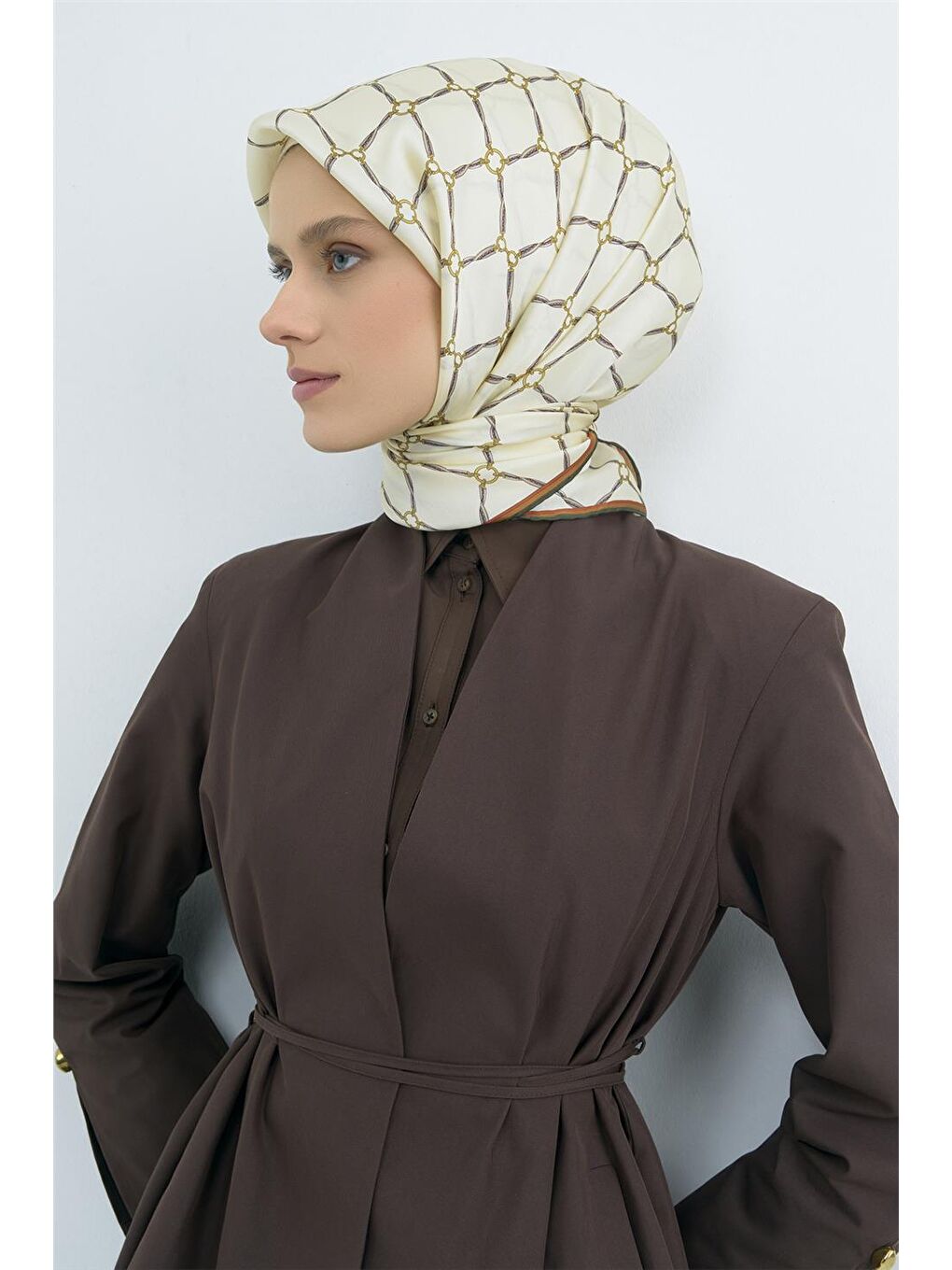 Ekru Saf İpek Twill Eşarp 9538D 80-1