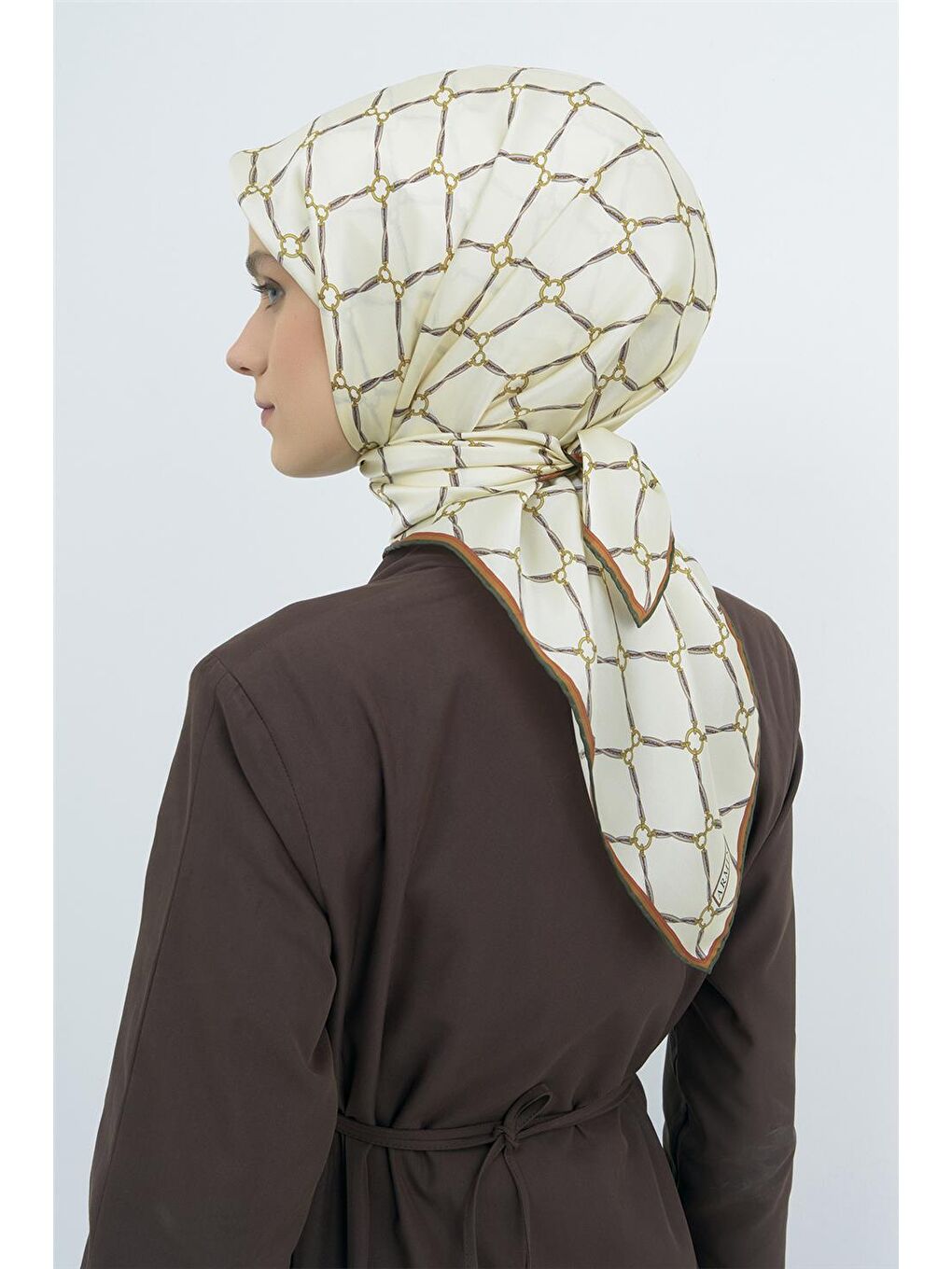 Ekru Saf İpek Twill Eşarp 9538D 80-2