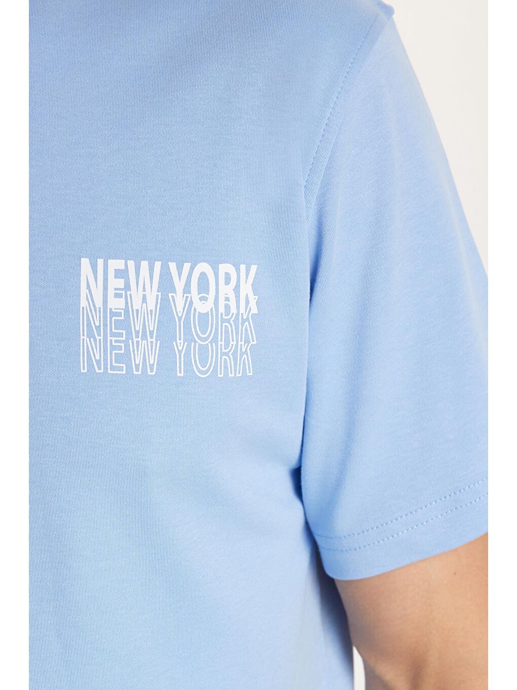 Erkek Slim Fit Dar Kesim Pamuklu Düz Basic Baskılı Bisiklet Yaka Mavi Tişört-2