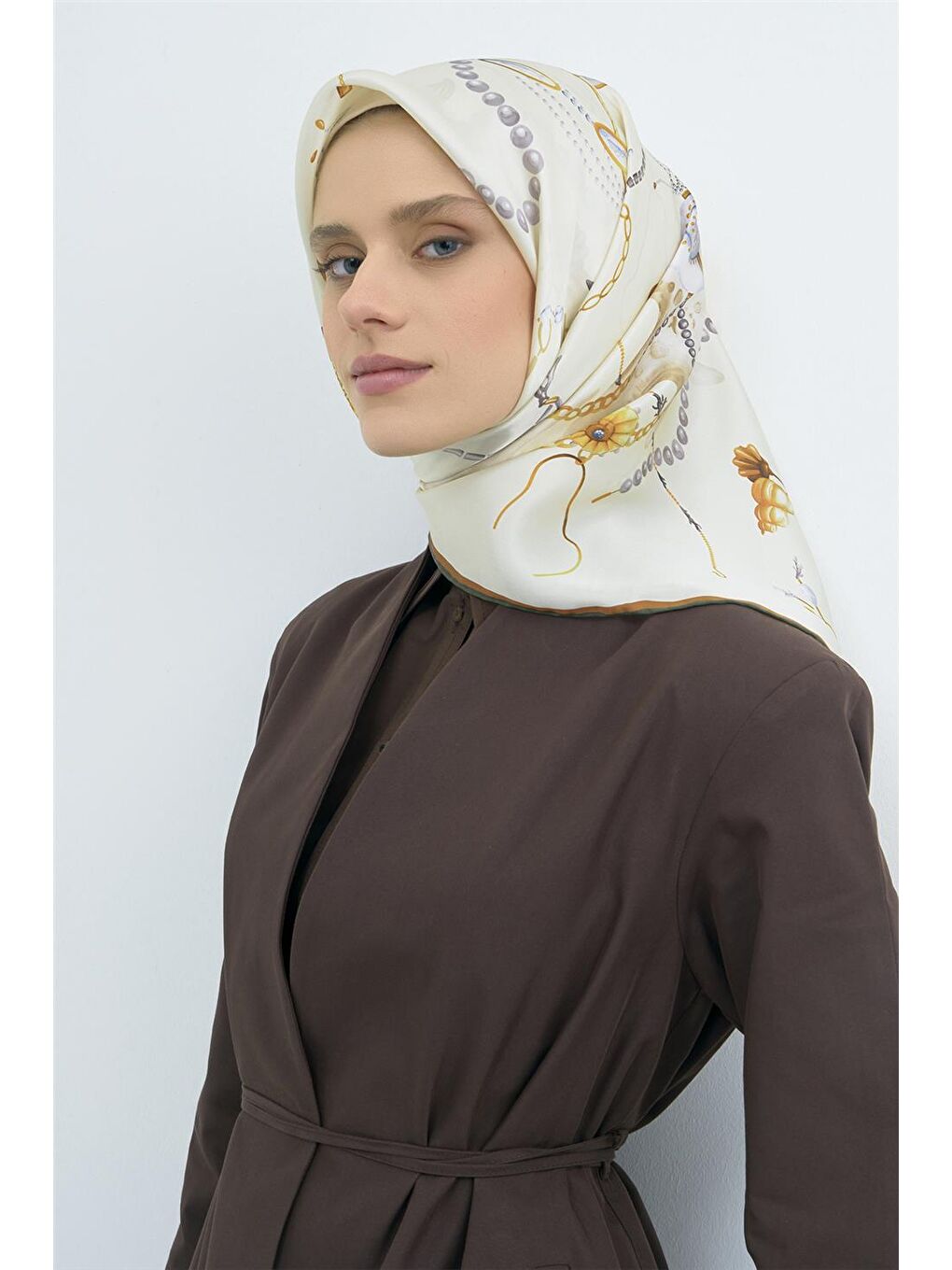 Ekru Saf İpek Sura Eşarp 9527D 84-2