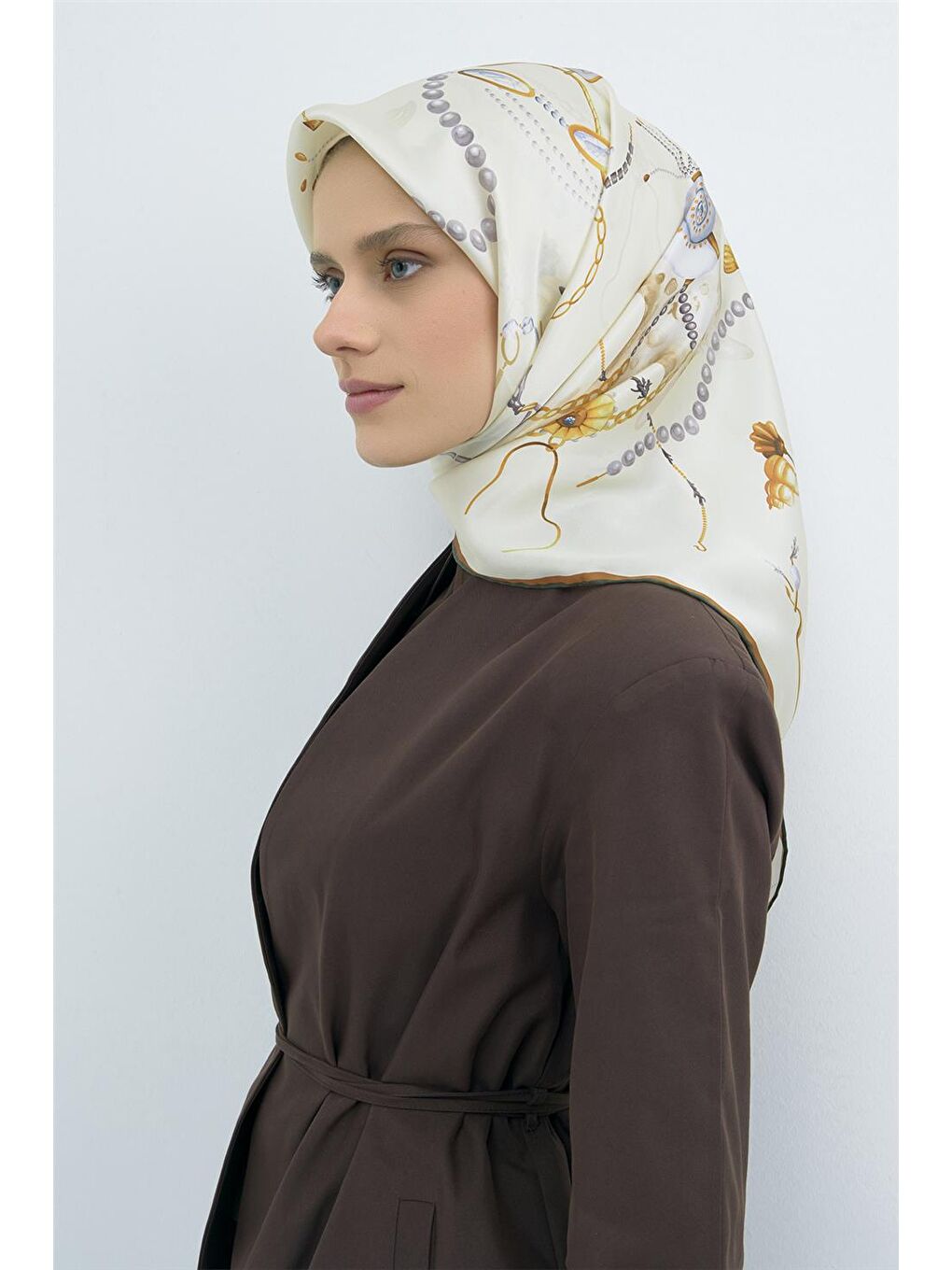 Ekru Saf İpek Sura Eşarp 9527D 84-3