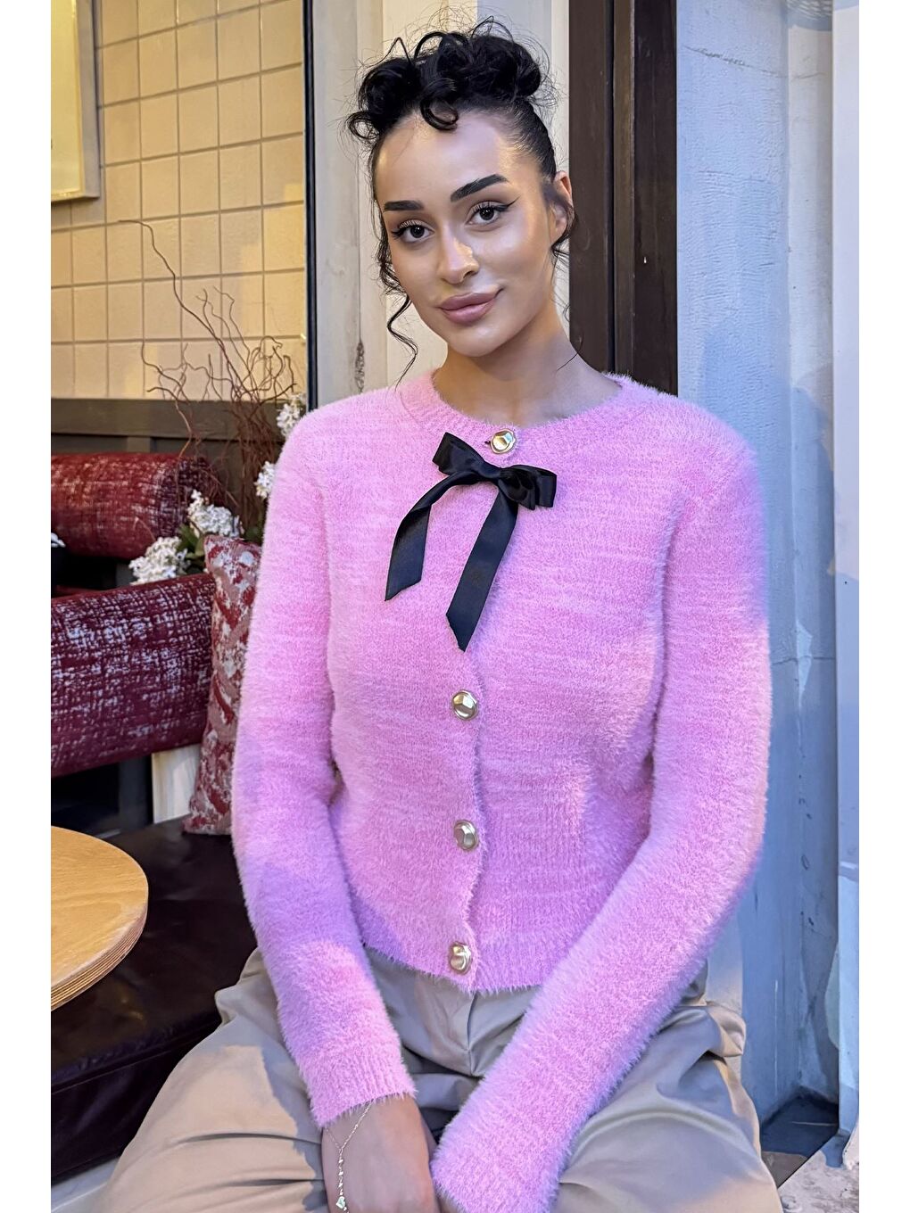 Pembe Ön Fiyonklu Sakallı Triko Ceket (s,m,l Uyumludur)-1