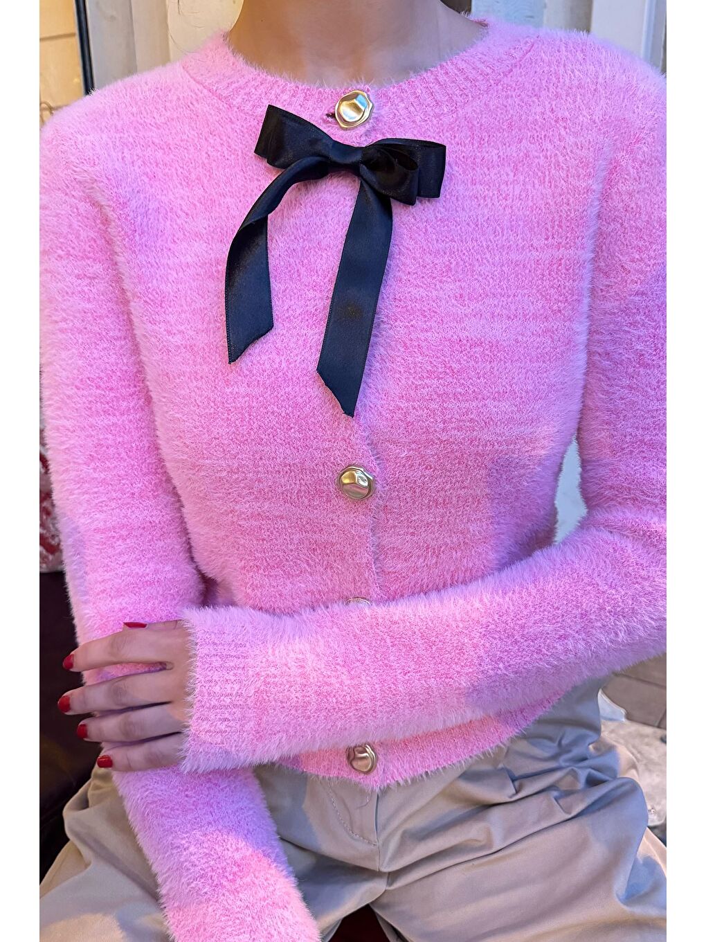 Pembe Ön Fiyonklu Sakallı Triko Ceket (s,m,l Uyumludur)-3