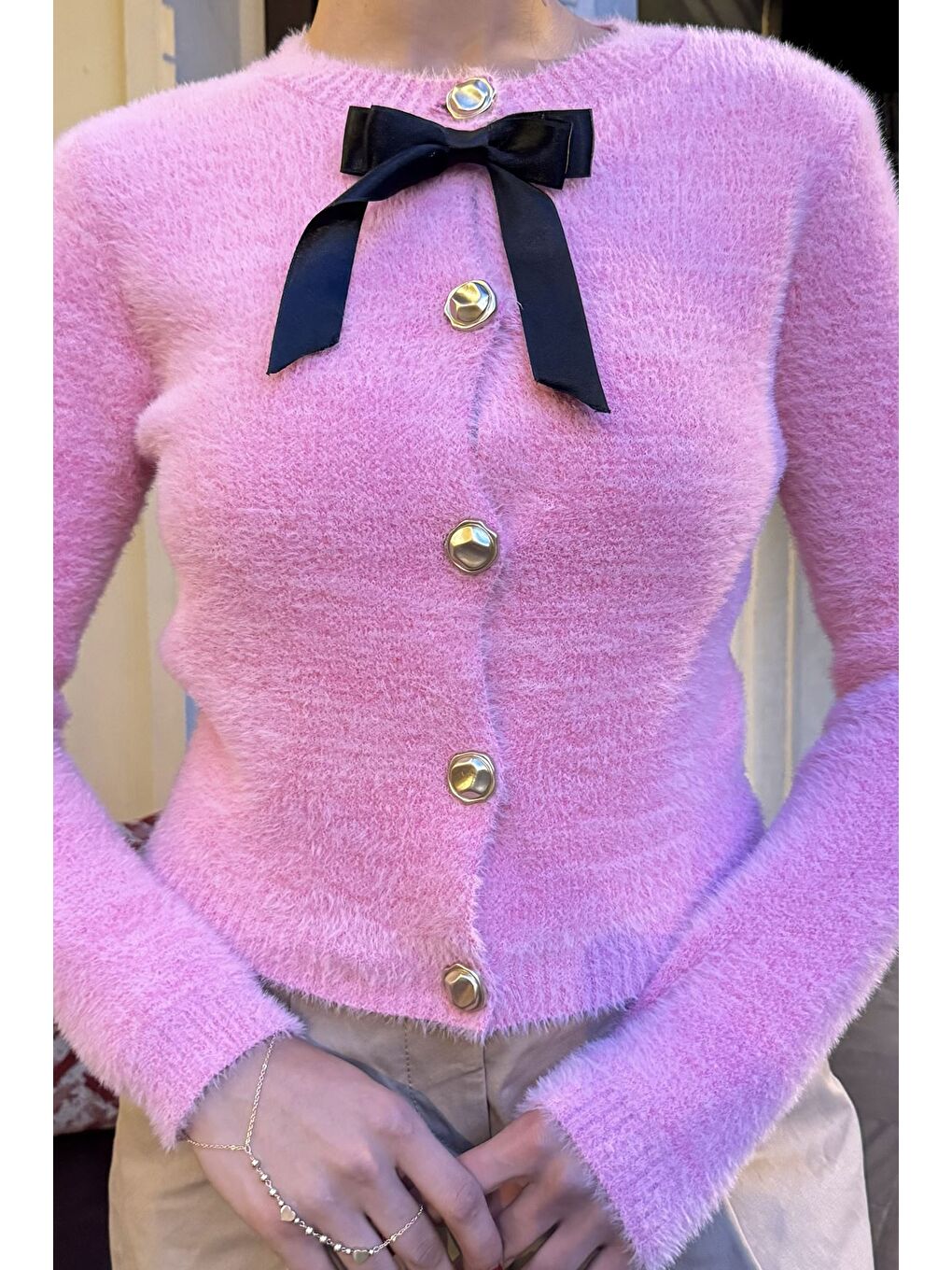 Pembe Ön Fiyonklu Sakallı Triko Ceket (s,m,l Uyumludur)-4