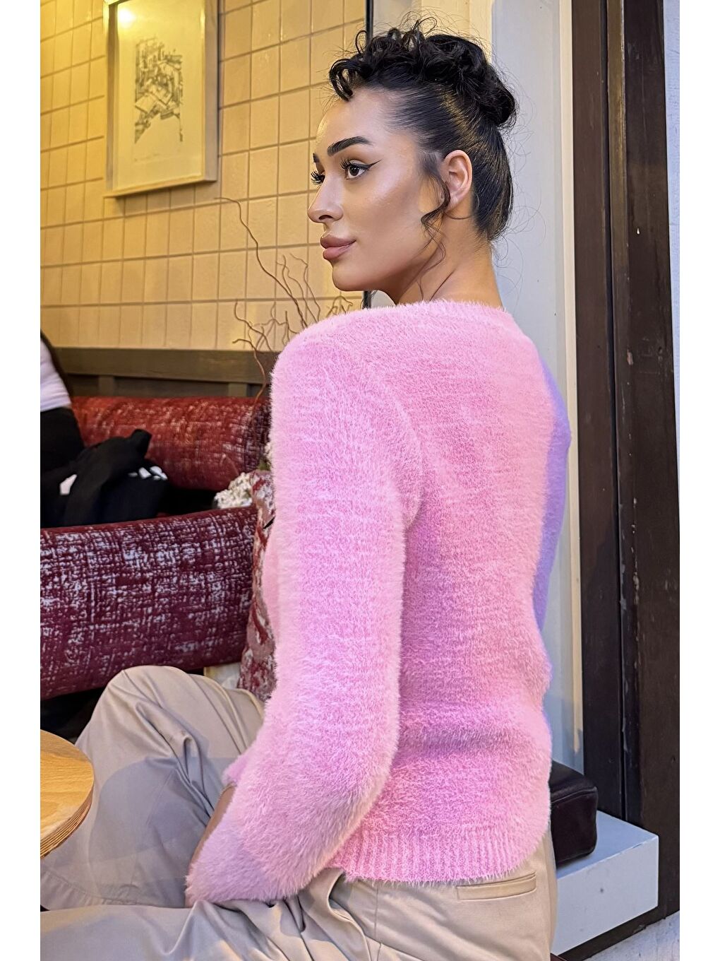 Pembe Ön Fiyonklu Sakallı Triko Ceket (s,m,l Uyumludur)-5