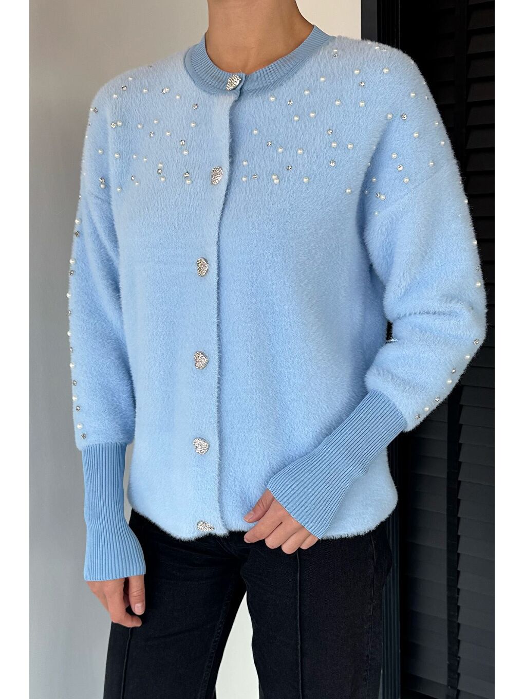 Mavi Omuz Taşlı Şardonlu Triko Ceket(s,m,l,xl Uyumludur)-2