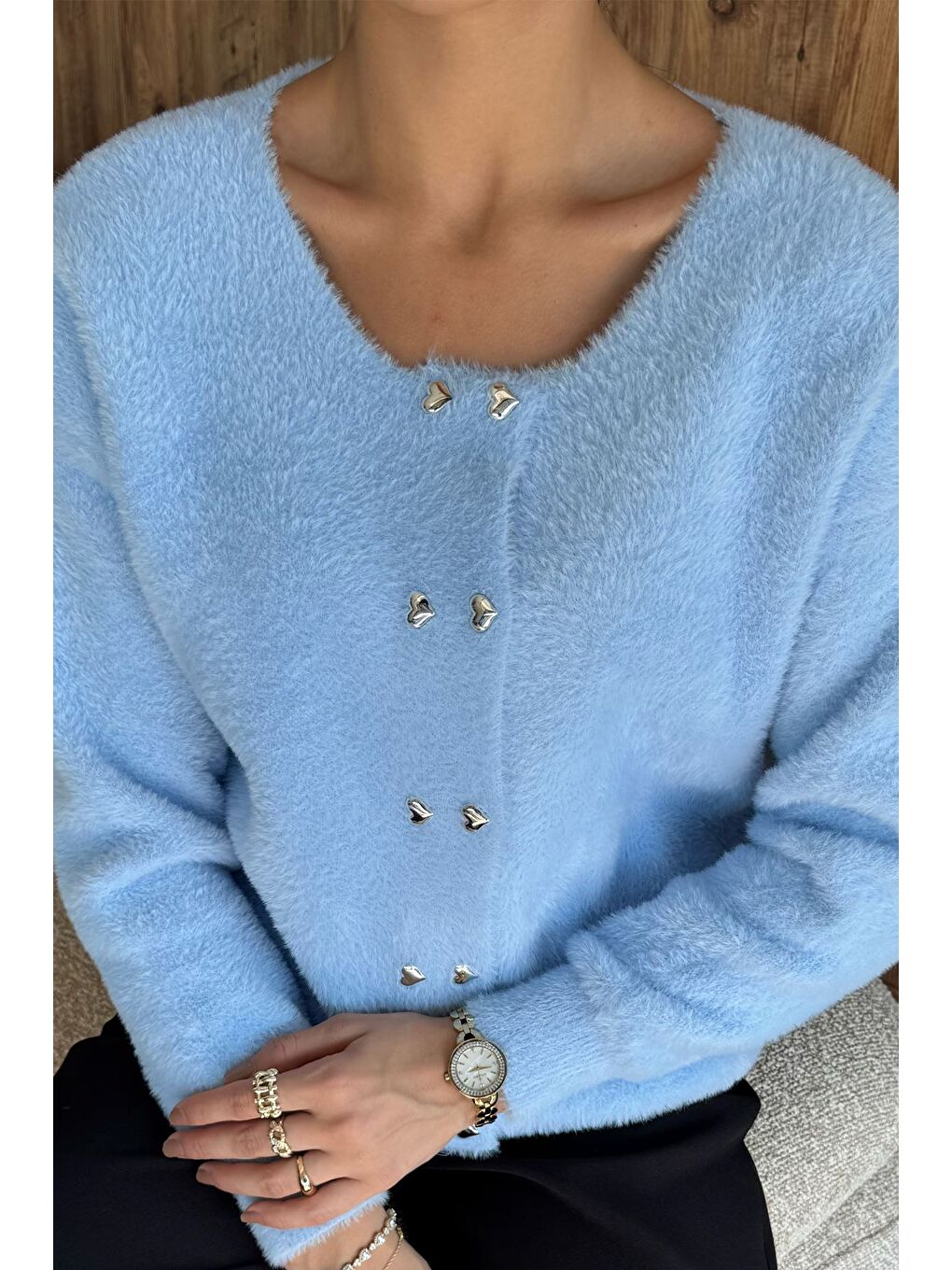 Mavi Kalp Düğmeli Şardonlu Triko Ceket (s,m,l,xl Uyumludur)