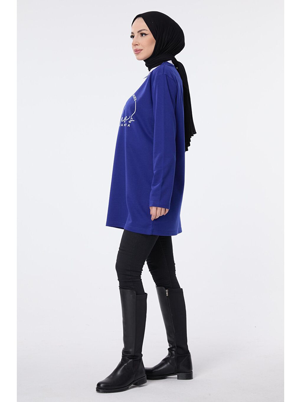 Bisiklet Yaka Kadın Mavi Sweat - 13073-2