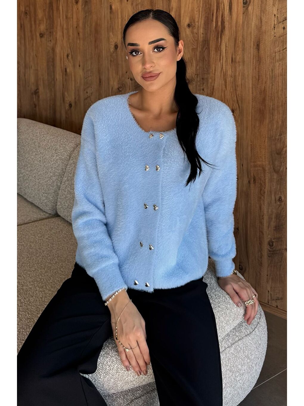 Mavi Kalp Düğmeli Şardonlu Triko Ceket (s,m,l,xl Uyumludur)-1