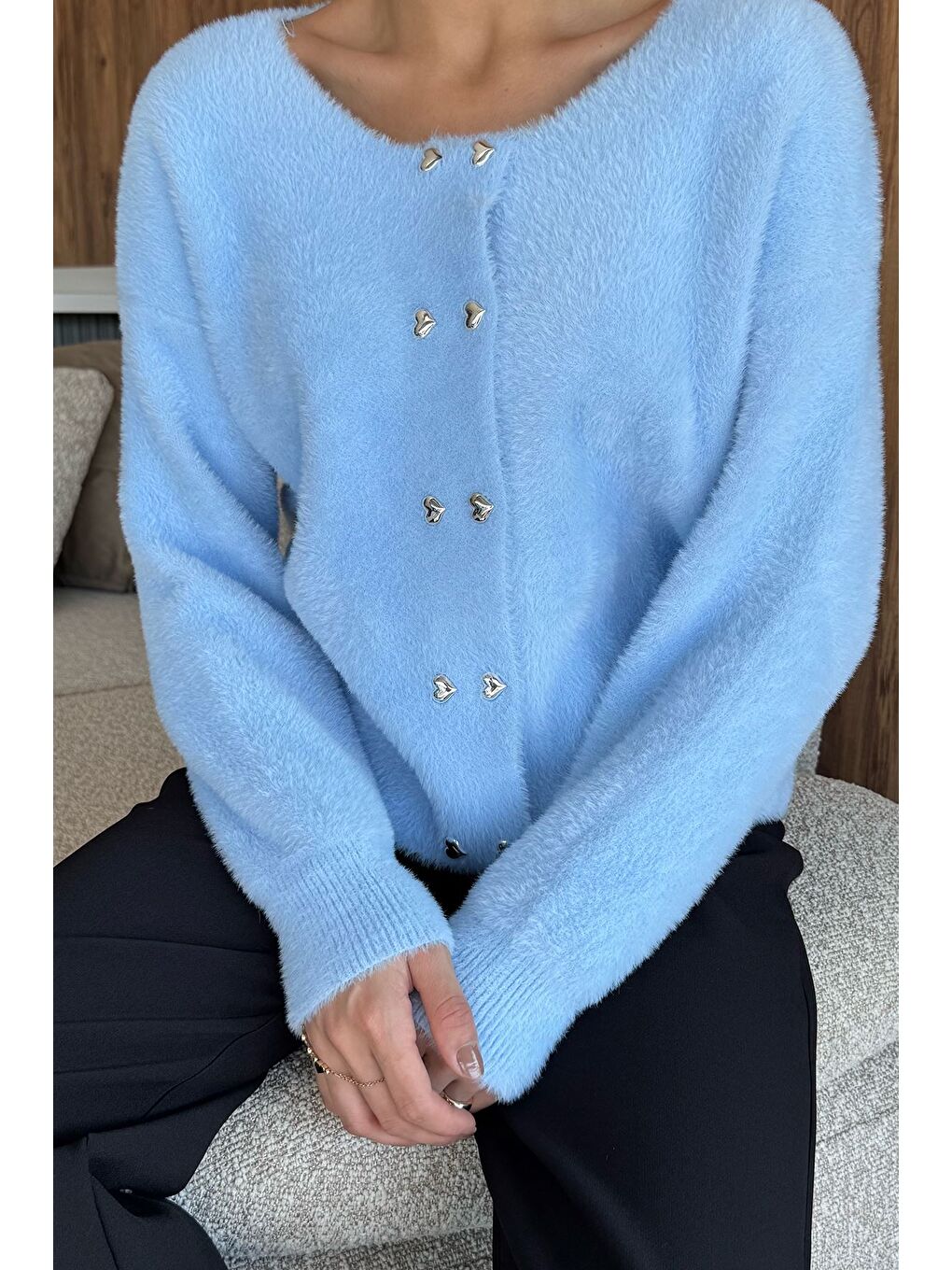Mavi Kalp Düğmeli Şardonlu Triko Ceket (s,m,l,xl Uyumludur)-2