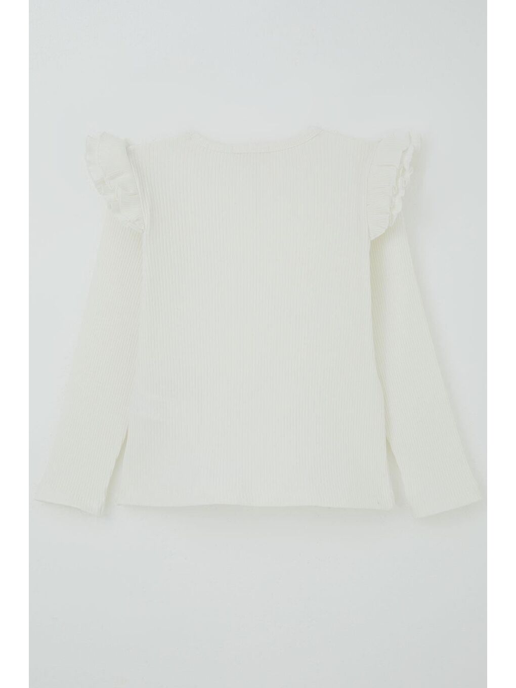 Kız Çocuk Uzun Kollu Tişört Kalp Arma Detaylı Omzu Fırfırlı Ekru (5-10 Yaş)-1