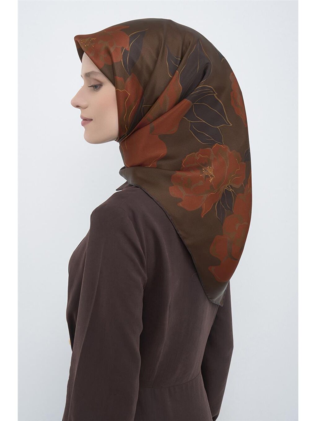 Kahverengi Saf İpek Sura Eşarp 9509D 57-2