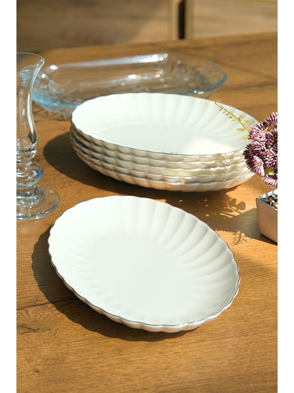 Ekru Bone Luz Platin File Kayık Tabak 24x17cm BNLZF24KY220 6 lı