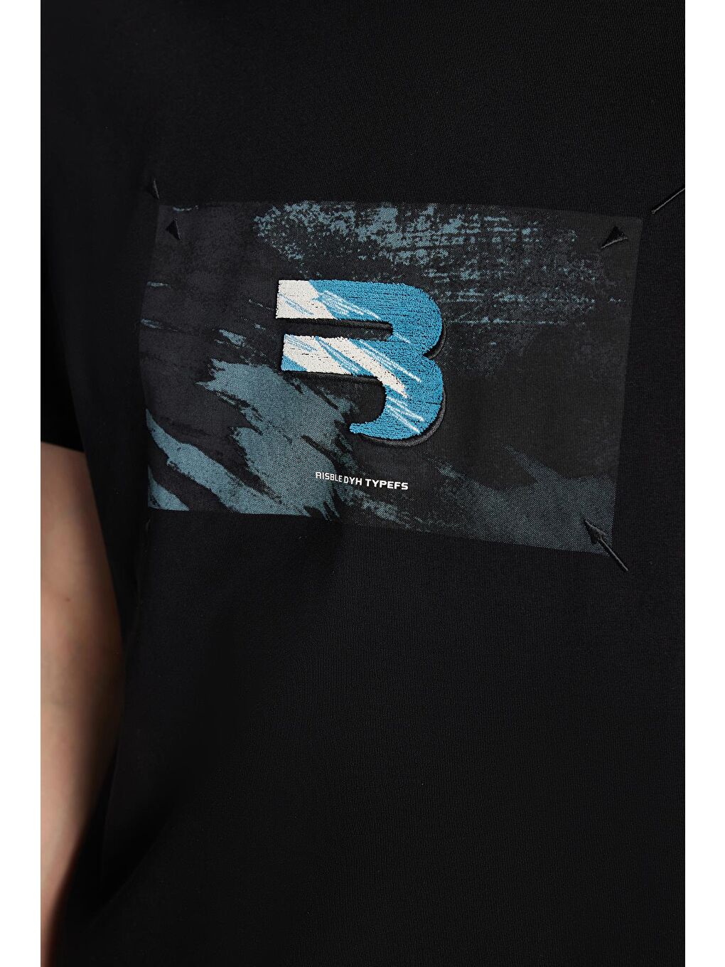 Relax Fit Rahat Kesim Pamuklu Ön Baskı Ve Nakış Detaylı Bisiklet Yaka Siyah Erkek Tişört-2