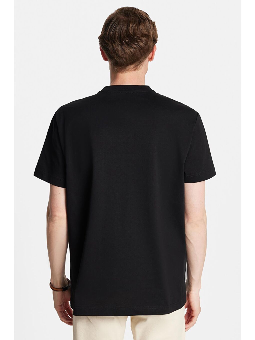 Relax Fit Rahat Kesim Pamuklu Ön Baskı Ve Nakış Detaylı Bisiklet Yaka Siyah Erkek Tişört-4