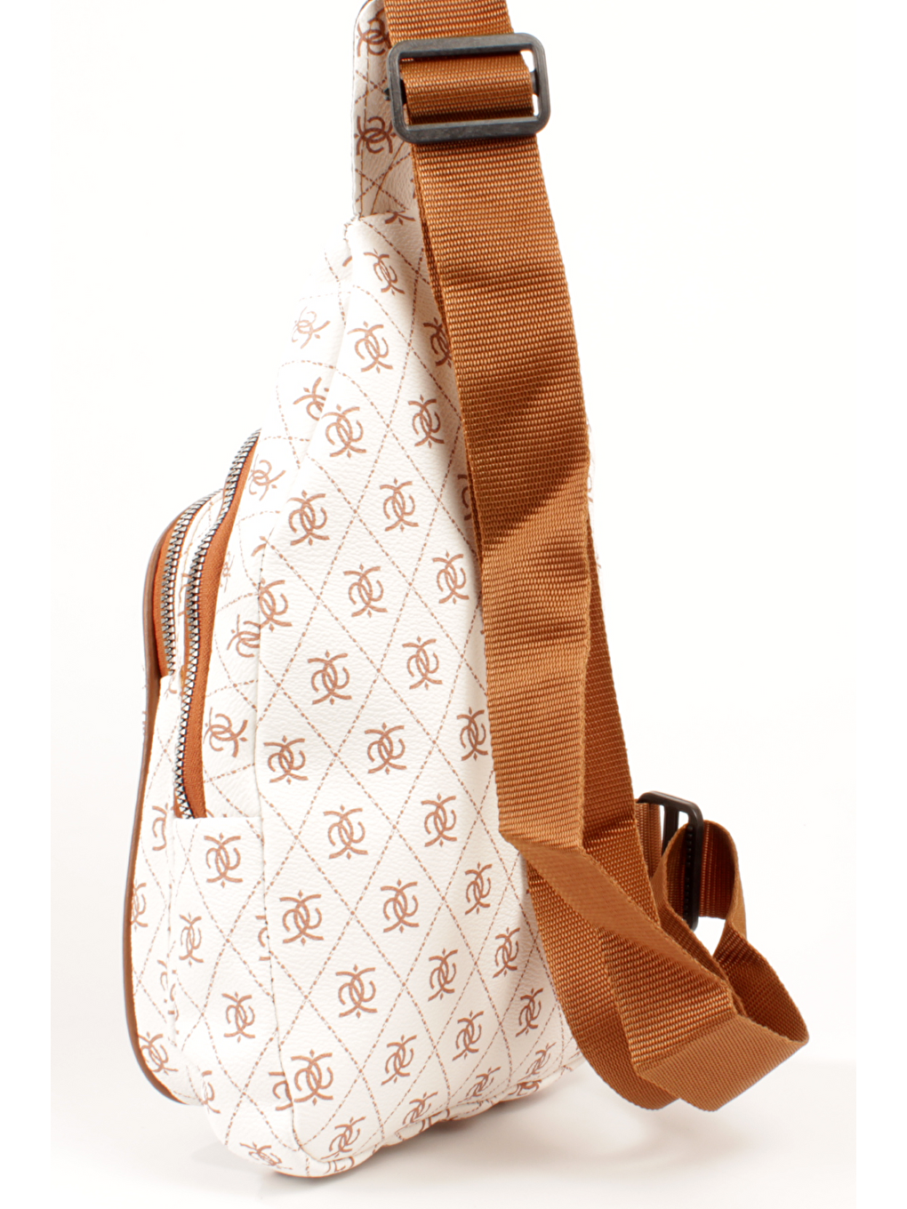 Beyaz Unisex Üç Bölmeli -Kulaklık Şarj Çıkış Yeri- Desenli Deri Kolon Askılı Göğüs ve Sırt Çantası (20789)-2