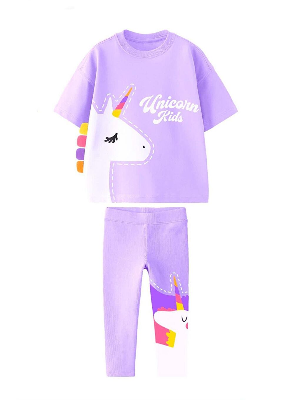 Lacivert Kız Çocuk Baskılı  Penye Taytlı Pamuklu Altüst Takım