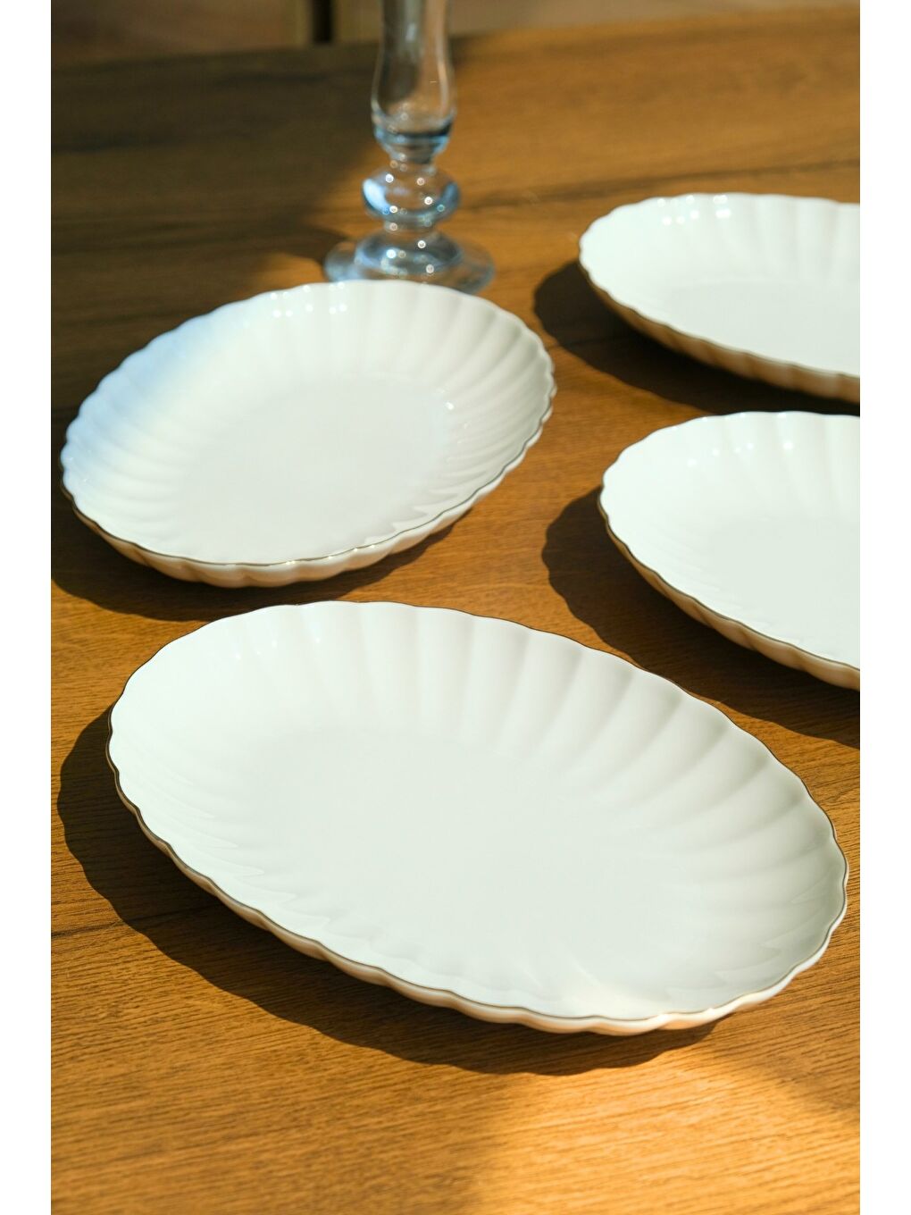 Ekru Bone Luz Altın File Kayık Tabak 24x17cm BNLZF24KY20 4 lü