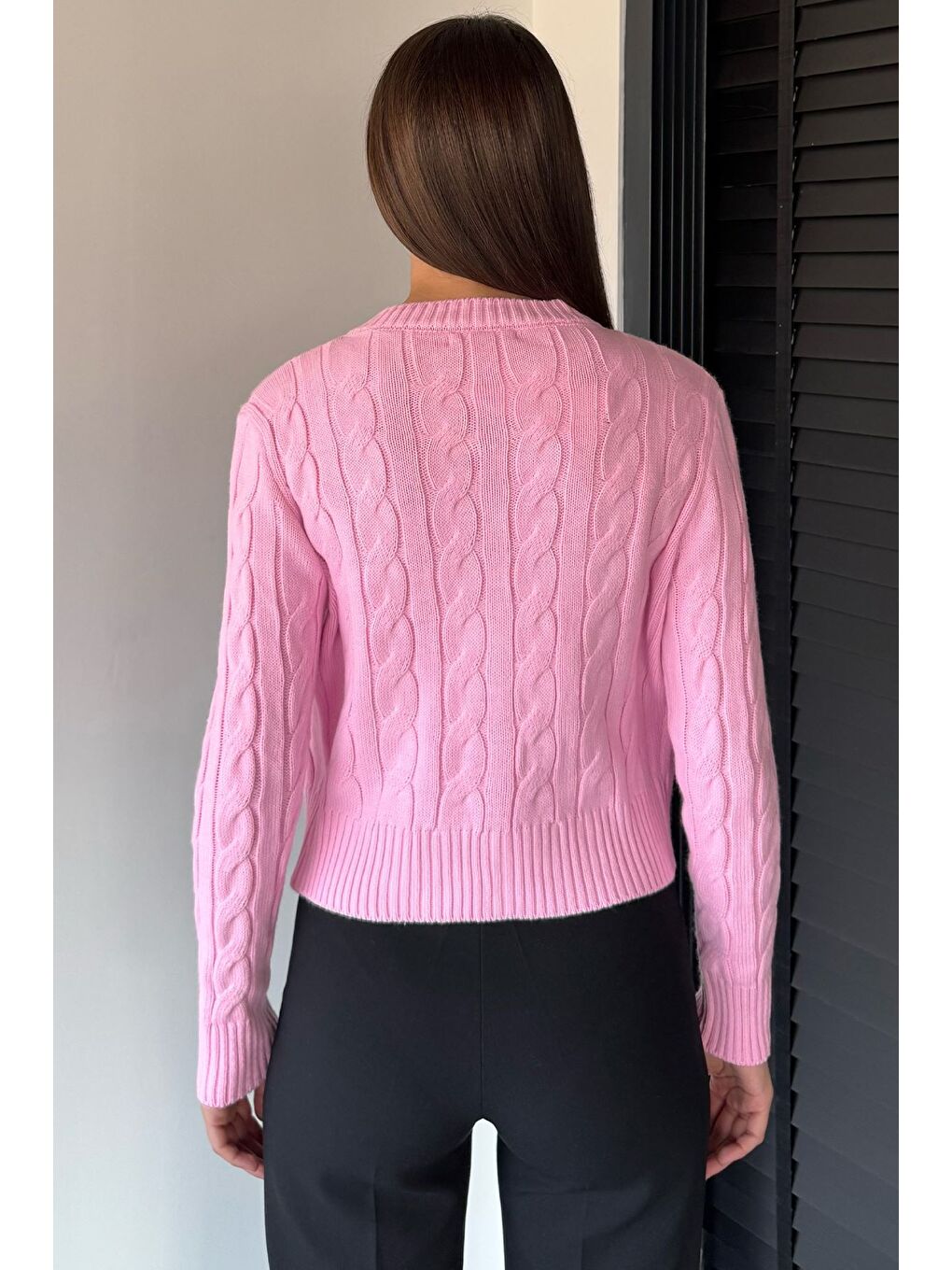 Pembe Örgü Desenli Kadın Triko Hırka (s,m,l Uyumludur)-4