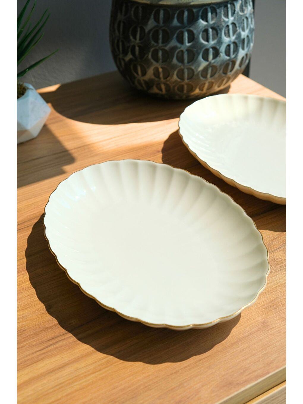 Ekru Bone Luz Altın File Kayık Tabak 24x17cm BNLZF24KY20 2 li-1