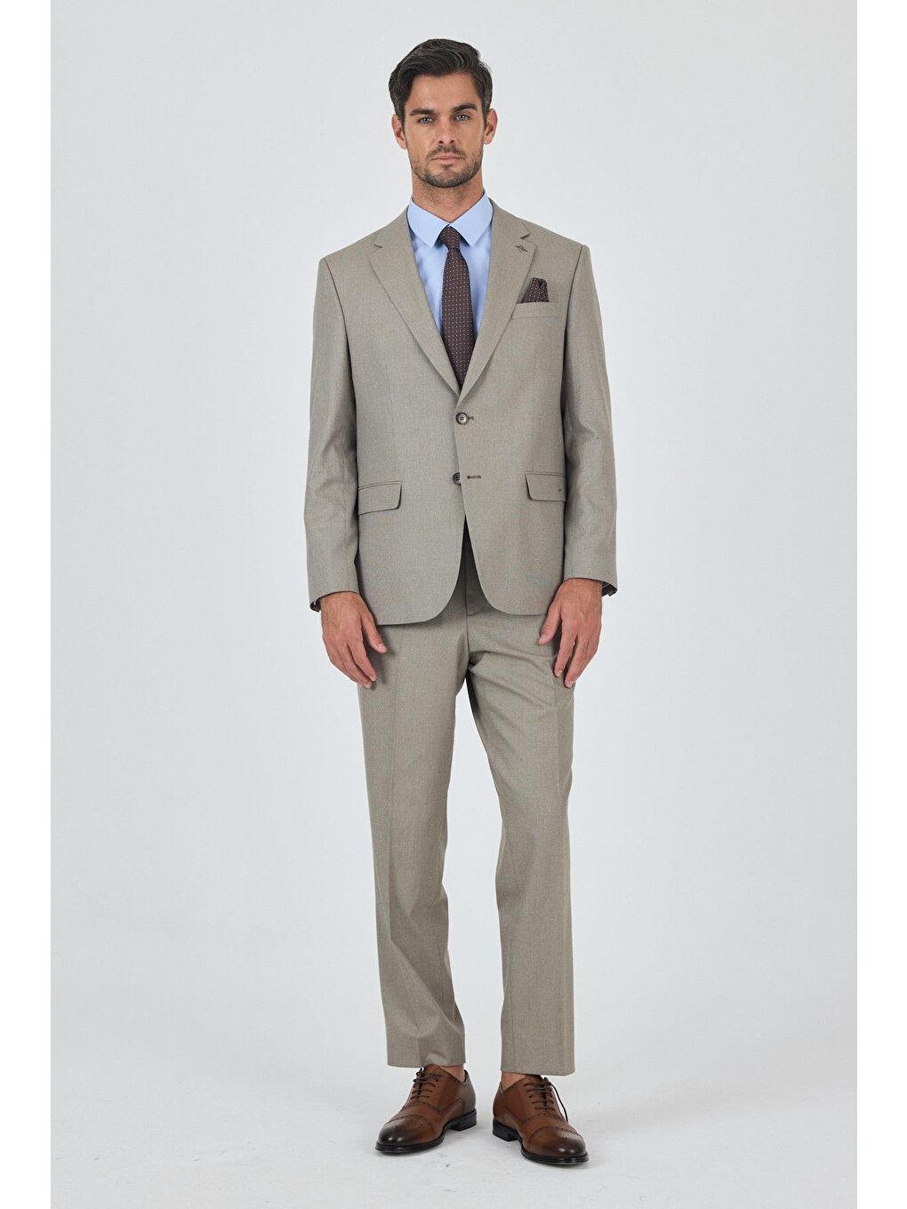 Koyu Bej Mono Yaka Astarlı Çift Yırtmaç Esnek 4 Drop Comfort Fit Classic Takım Elbise 1001250160-1