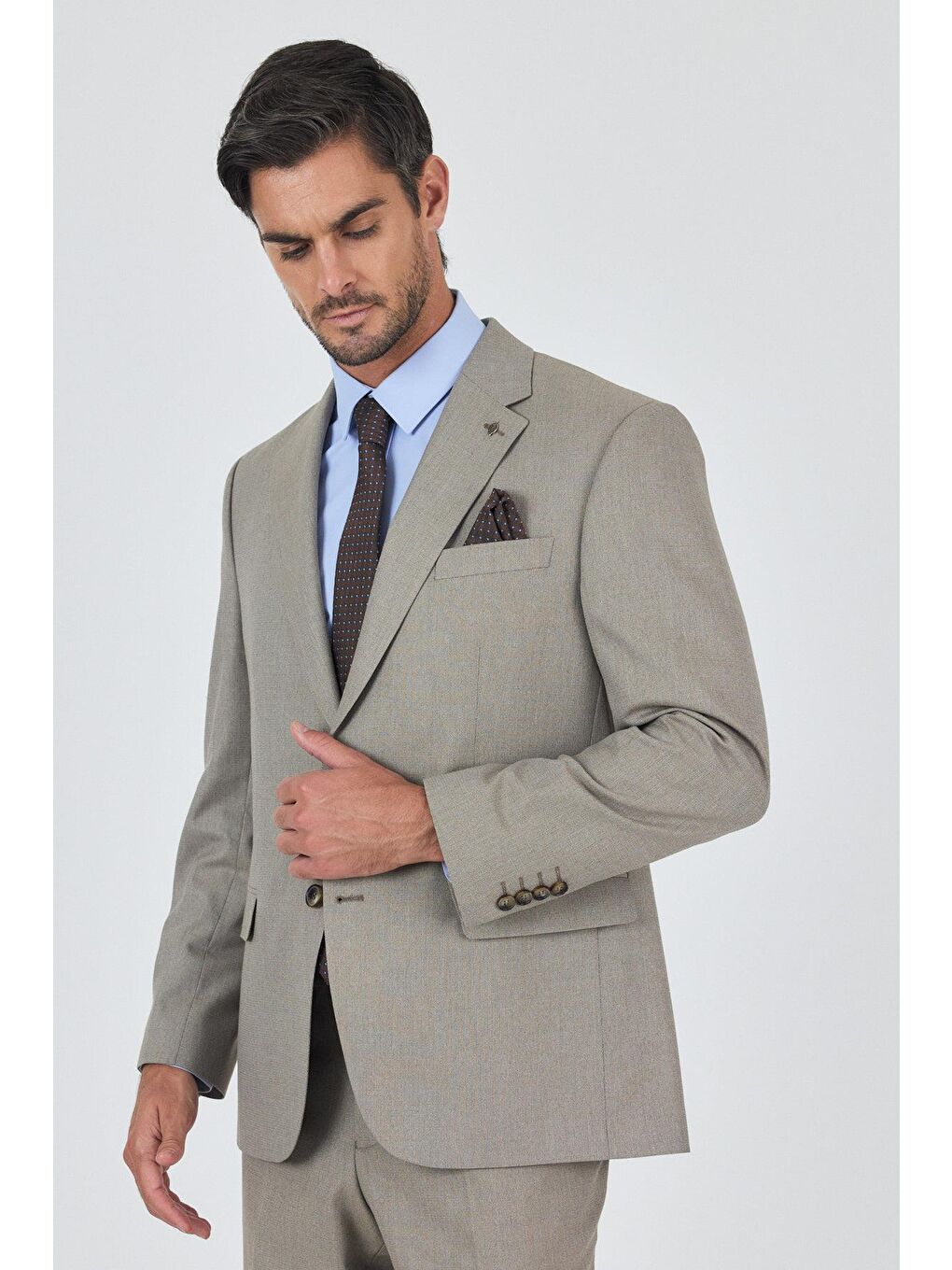 Koyu Bej Mono Yaka Astarlı Çift Yırtmaç Esnek 4 Drop Comfort Fit Classic Takım Elbise 1001250160-2