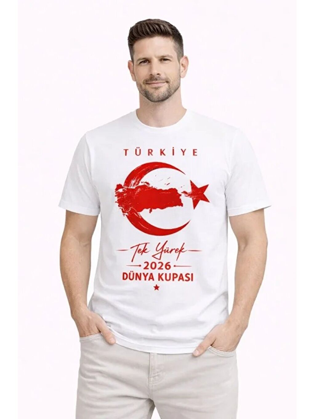 Beyaz Erkek Baskılı Taraftar Forma Tişört-2