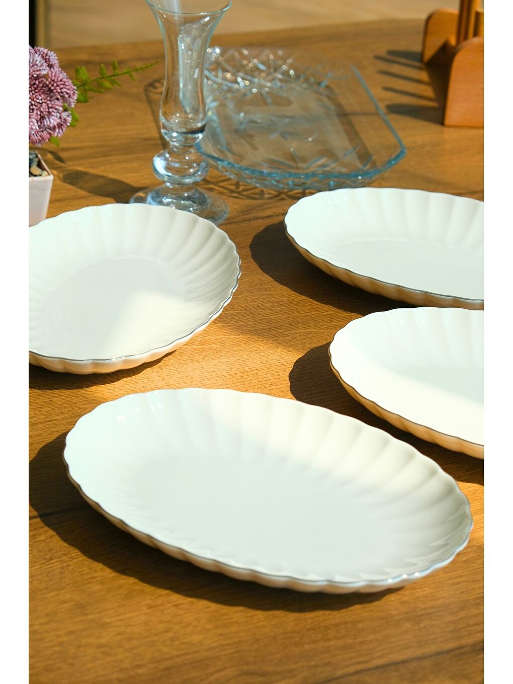 Ekru Bone Luz Platin File Kayık Tabak 24x17cm BNLZF24KY220 4 lü