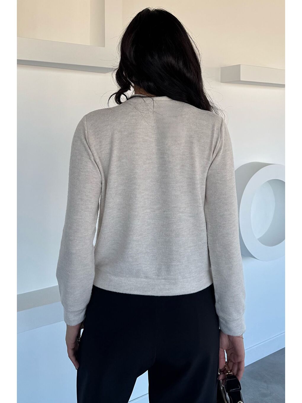 Bej Kadın Fiyonk Düğmeli Triko Hırka-3