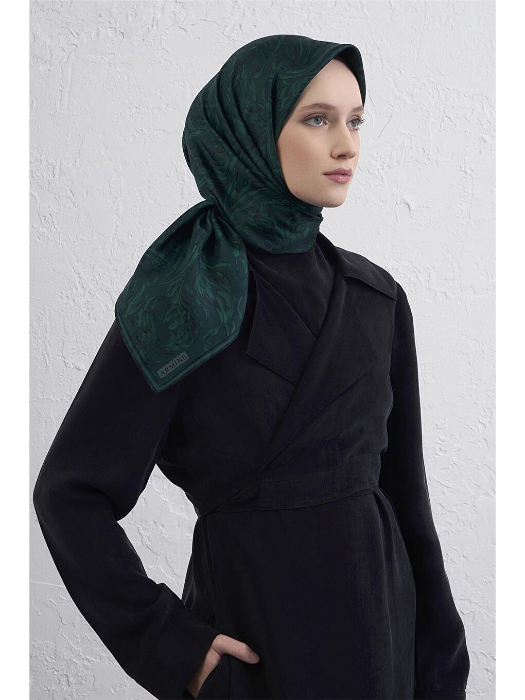 Yeşil Soyut Desenli Saf İpek Twill Eşarp 9431D 06