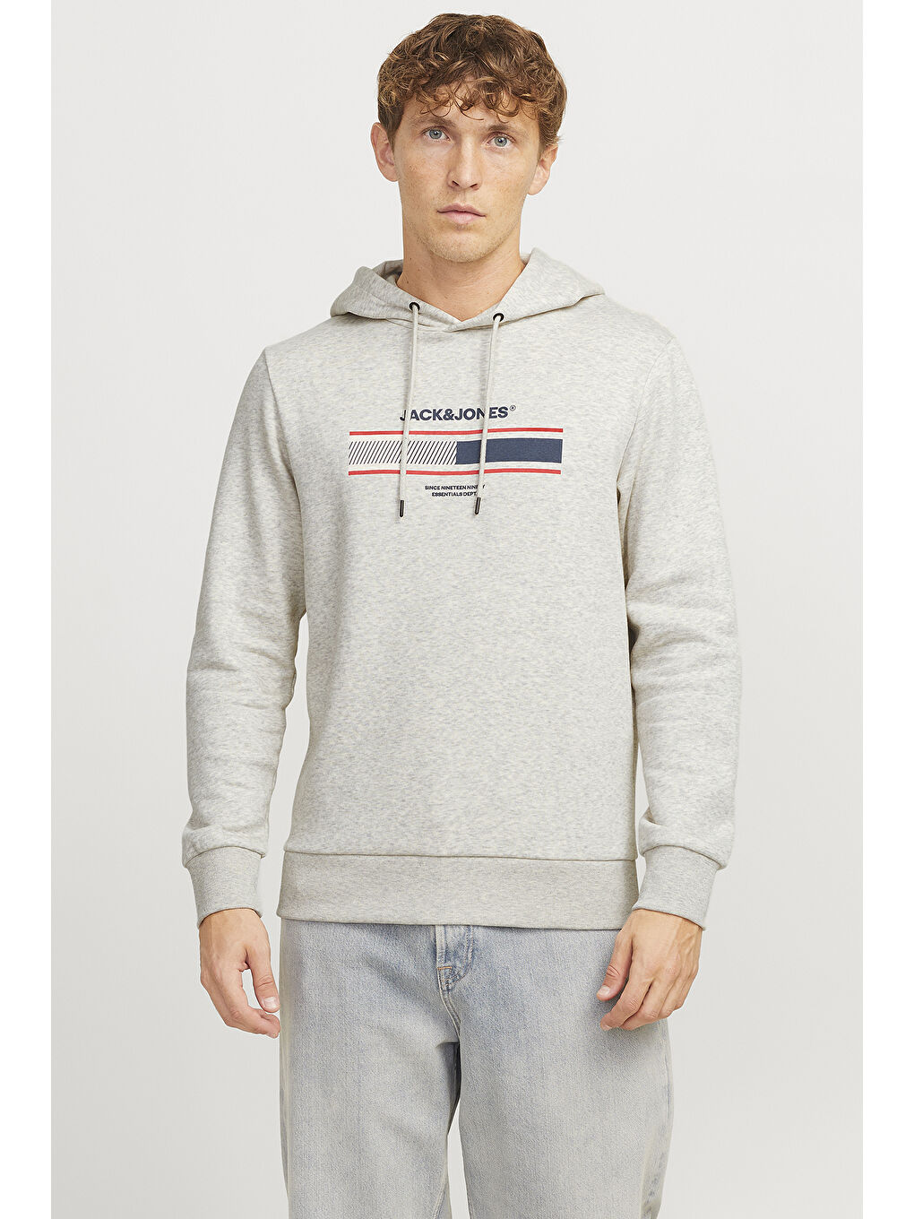 Jack & Jones Gri Jjsouth Baskılı Pamuklu Regular Fit Kapüşonlu Erkek Sweat 12256820